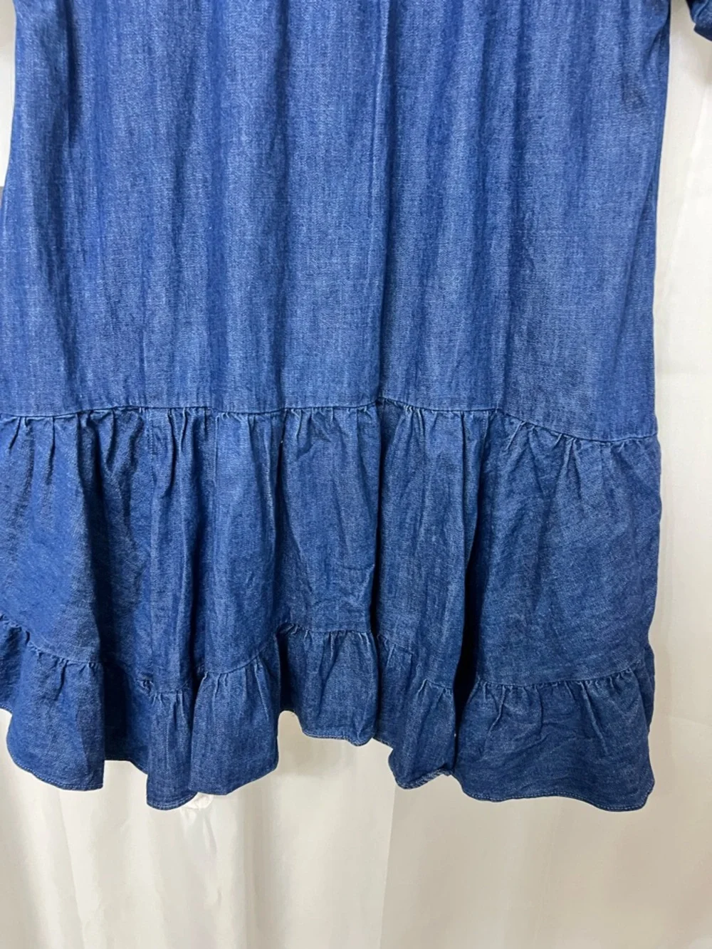 Free People NWT Chambray Babydoll Mini Dress Blue Oversized Ruffle Small